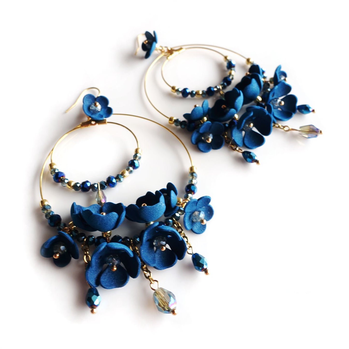 Blue Flower Earrings 870 Blue Hoop
