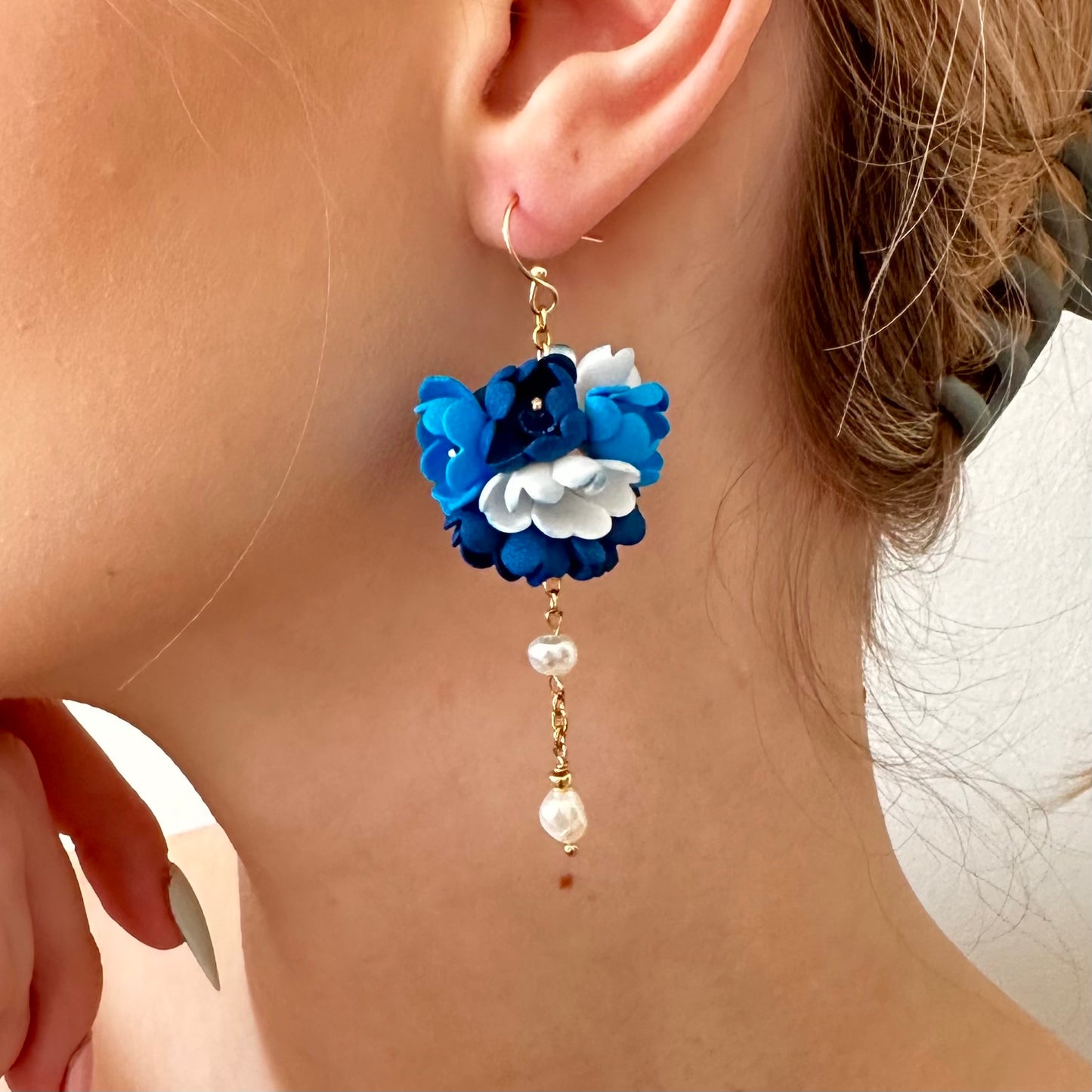 Pendientes de bola de flor azul - 453 BlueBall