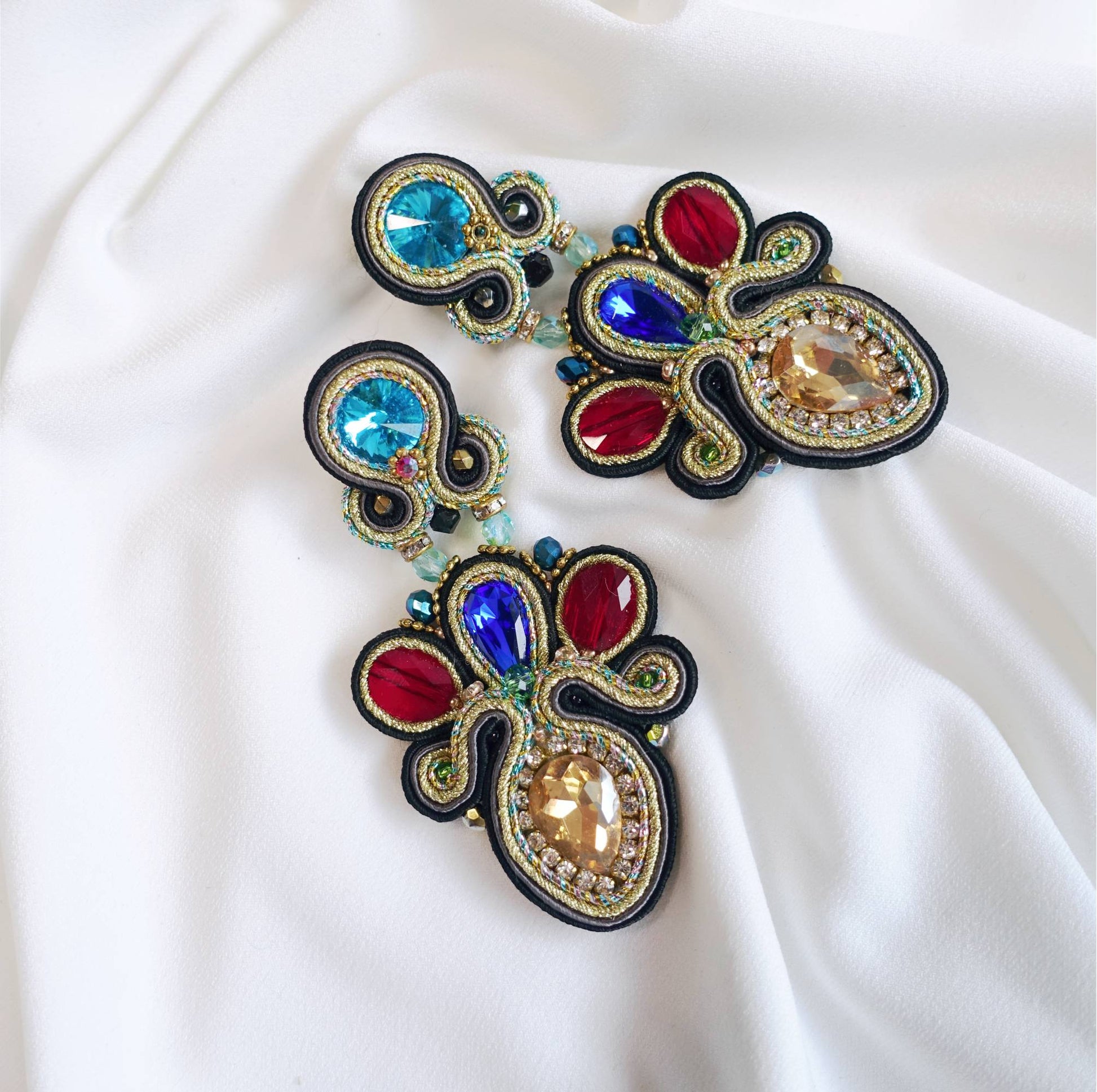 Pendientes de soutache coloridos con cristales 309 LomiLomi