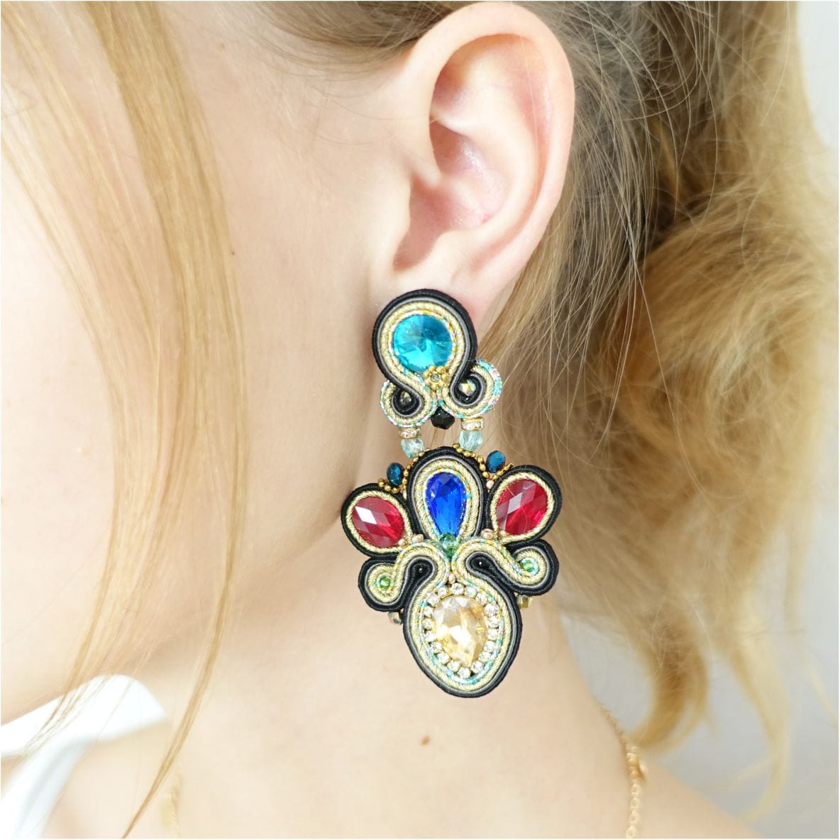 Pendientes de soutache coloridos con cristales 309 LomiLomi