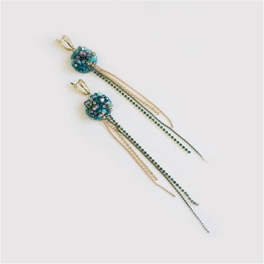 Emerald earrings with pearls and crystals 07 Emerald