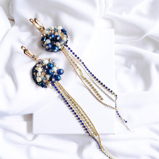 Blue and white pearl earrings 07 Marine
