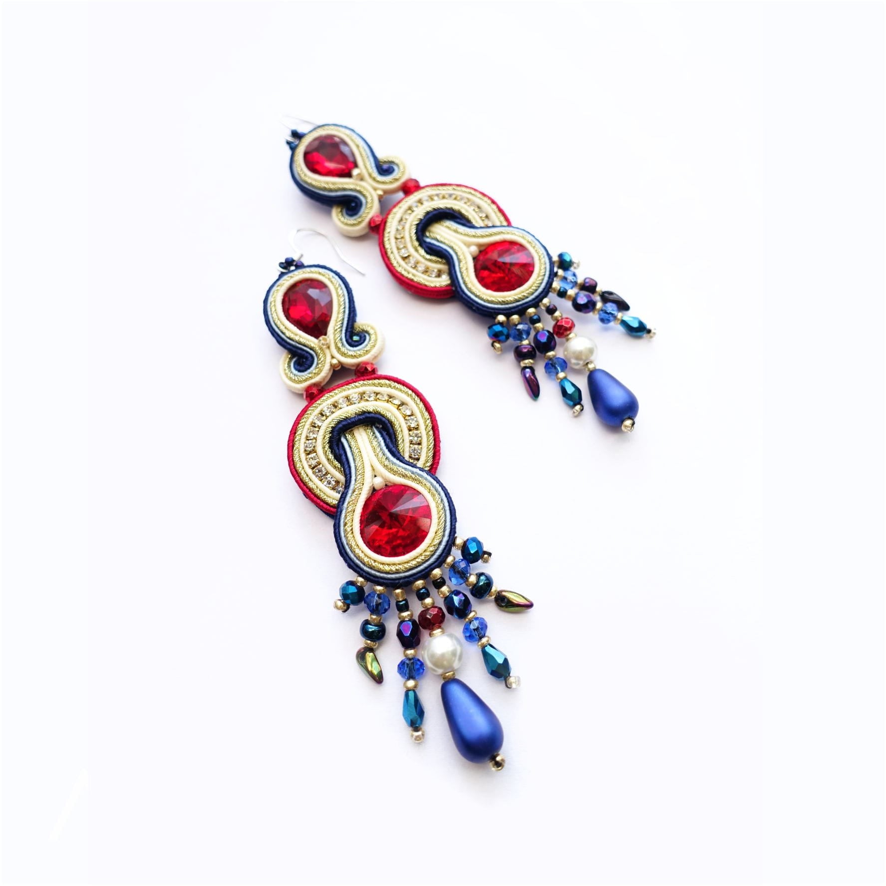 Pendientes de soutache rojo azul con cristales 115 Thara