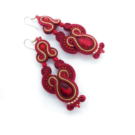 Pendientes de soutache burdeos con cristales 186 Marshal