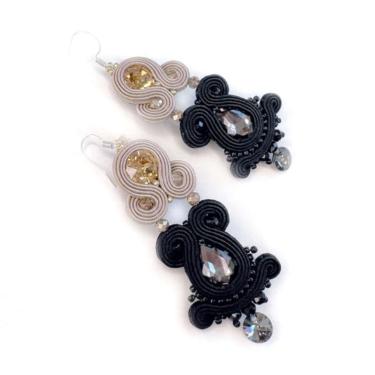 Pendientes cortos de soutache Cappuccino Negro, 178 BlackCoffe II