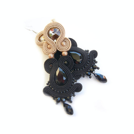 Pendientes capuchino negro soutache hechos a mano 178 BlackCoffe
