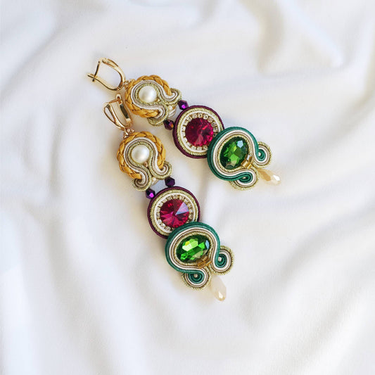 Mustard green soutache earrings 406 Affaro II