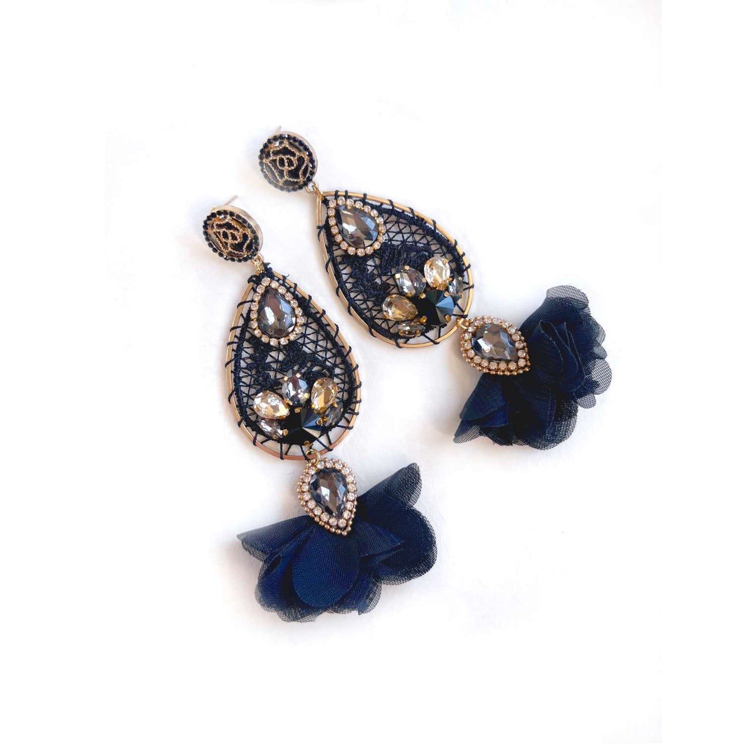 Black lace earrings with flowers and crystals 508 BlackLady dream catchers