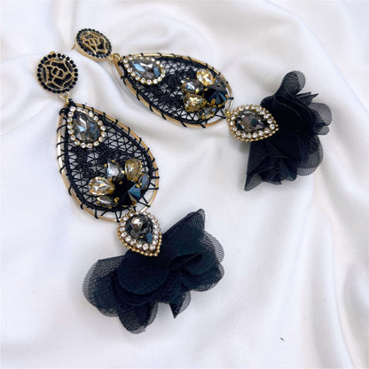 Black lace earrings with flowers and crystals 508 BlackLady dream catchers