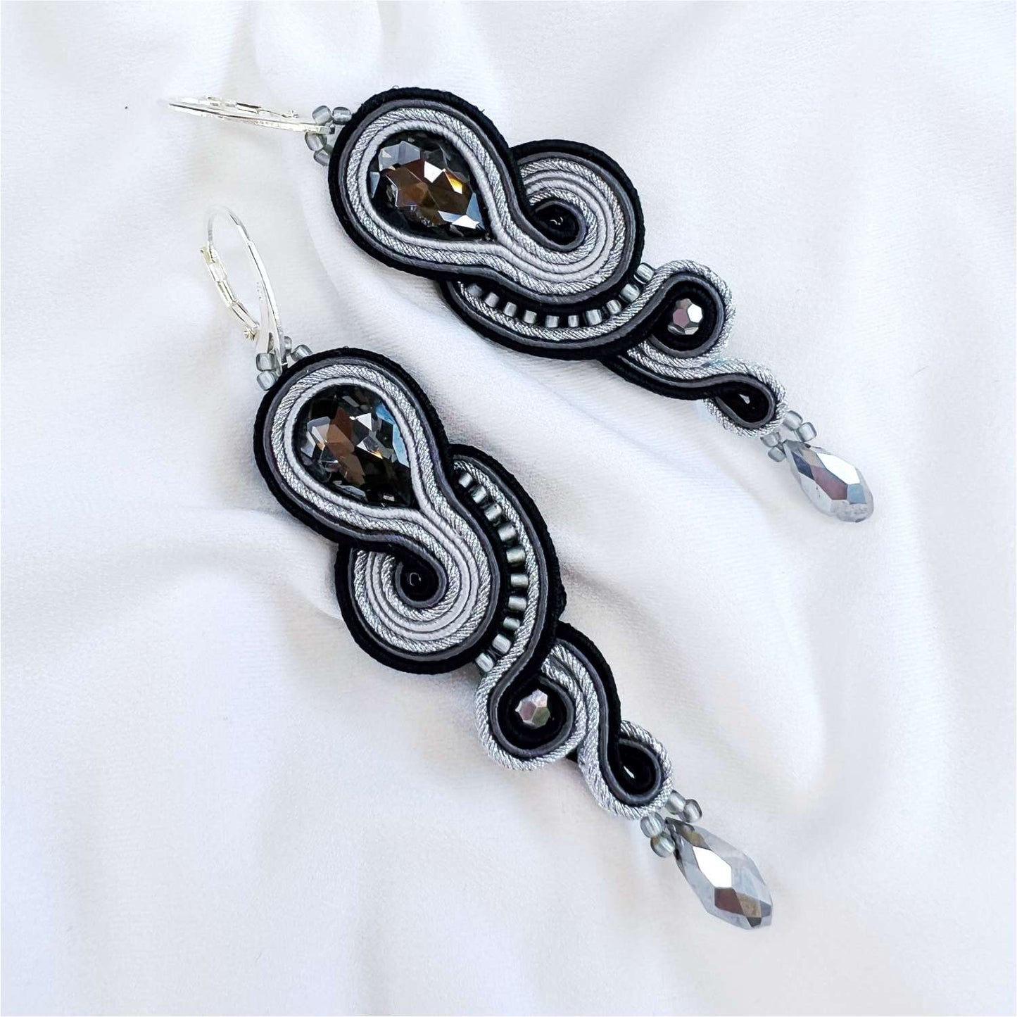 Black and silver soutache earrings 18 Medusa BlackSilver