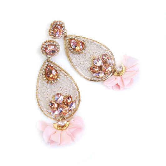 Pendientes de encaje rosa con flores y cristales, 508 Pinki atrapasueños