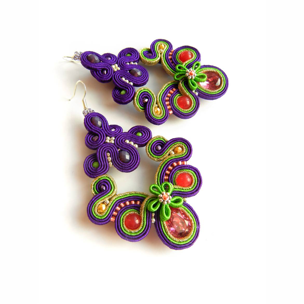 Violet earrings soutache 129 VioletGreen