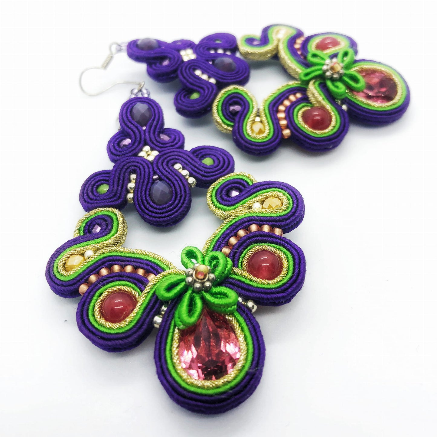 Violet earrings soutache 129 VioletGreen