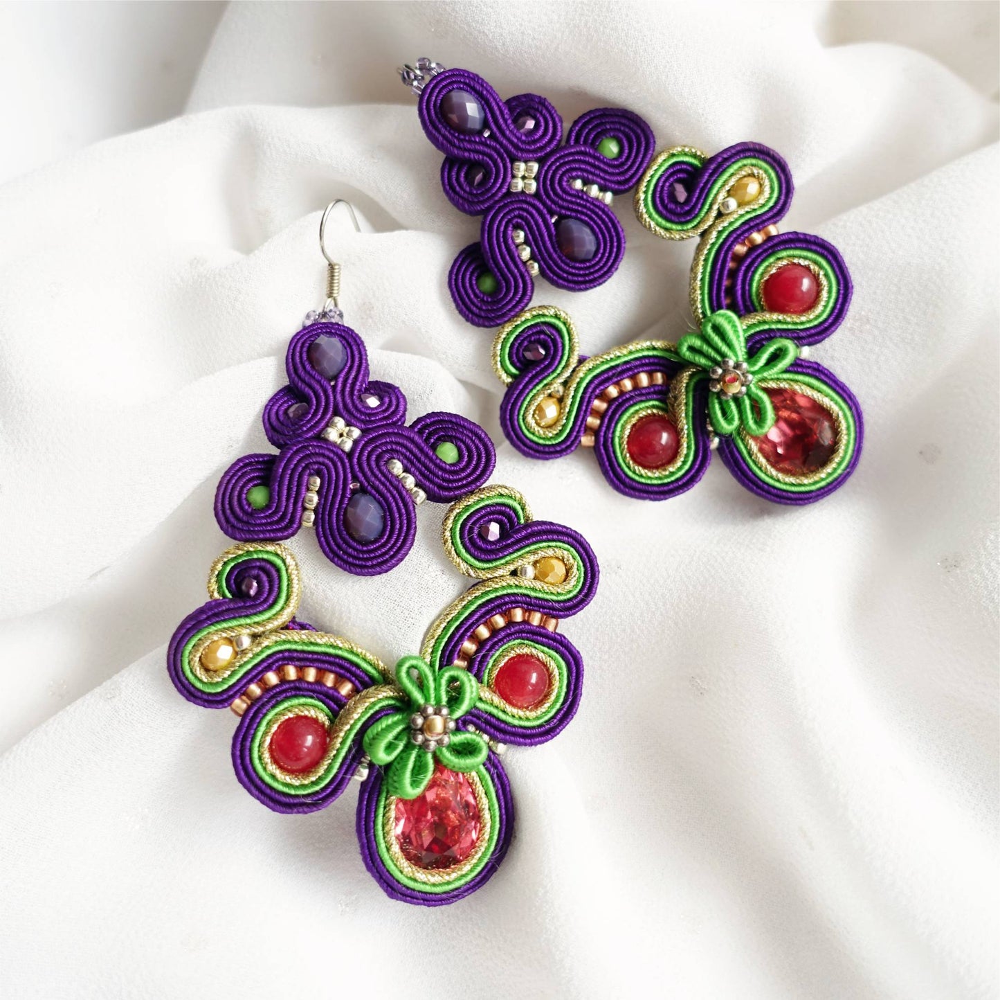 Violet earrings soutache 129 VioletGreen