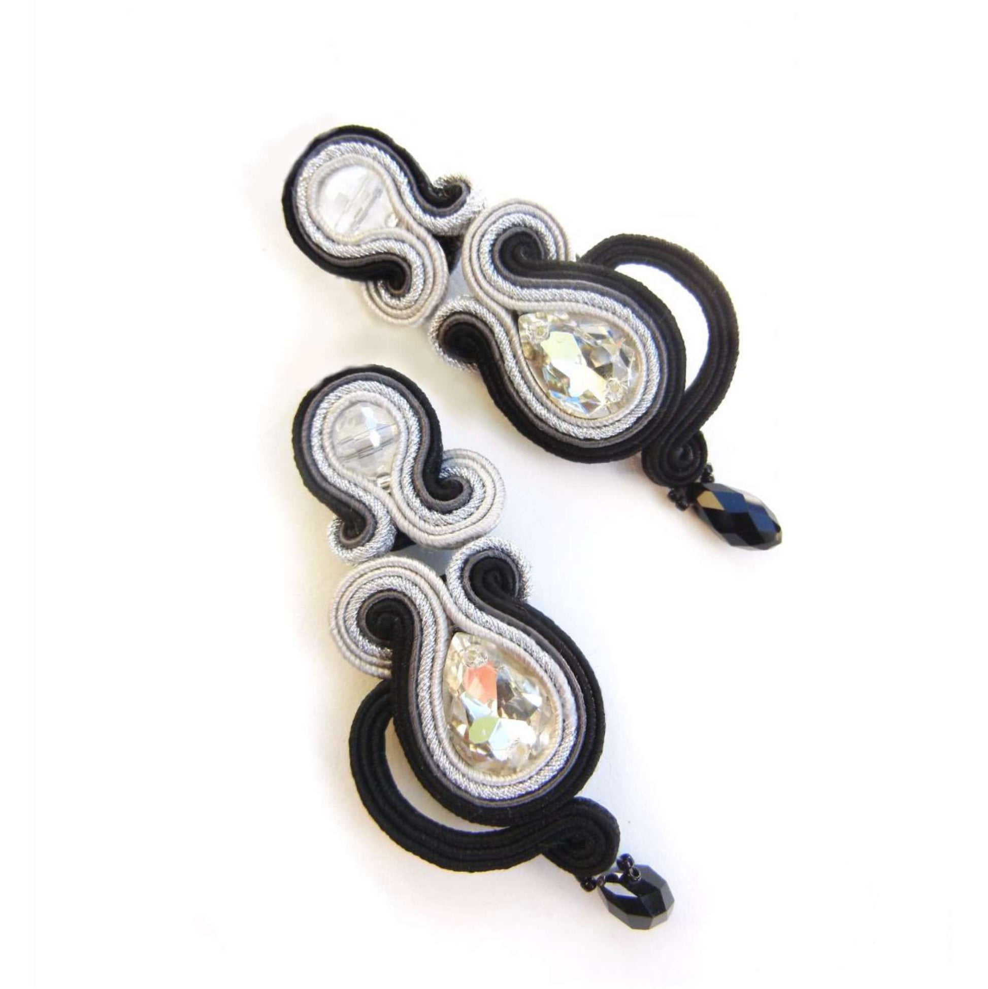 Pendientes de soutache de plata negra con cristales 21 BlackSilver