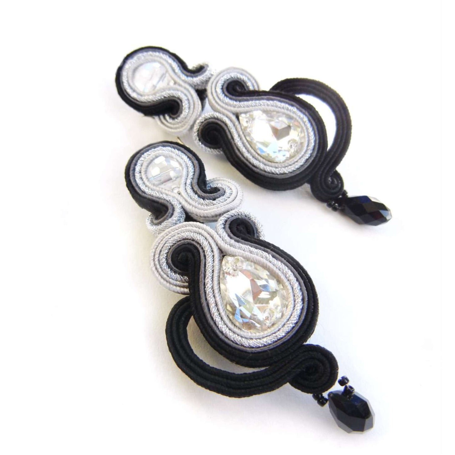 Pendientes de soutache de plata negra con cristales 21 BlackSilver