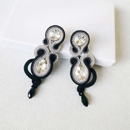 Pendientes de soutache de plata negra con cristales 21 BlackSilver
