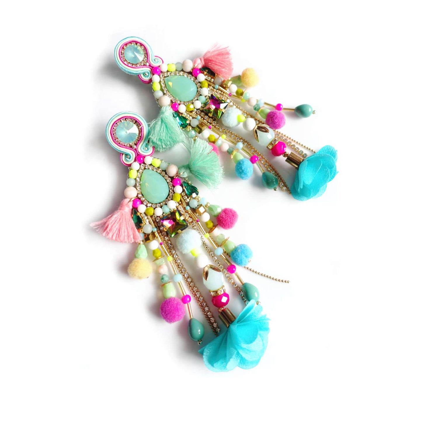 Pendientes pastel con piedras naturales ágata jade aventurina y flecos 411 PastelSugar