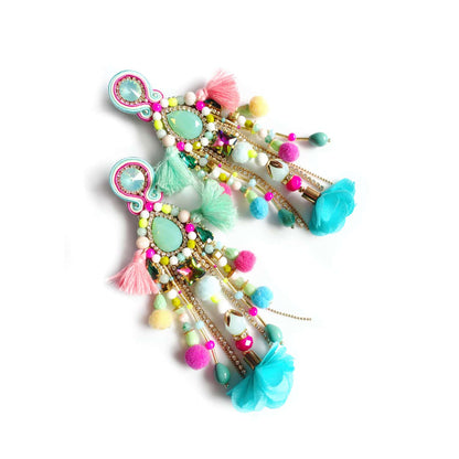 Pendientes pastel con piedras naturales ágata jade aventurina y flecos 411 PastelSugar