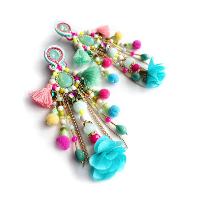 Pendientes pastel con piedras naturales ágata jade aventurina y flecos 411 PastelSugar