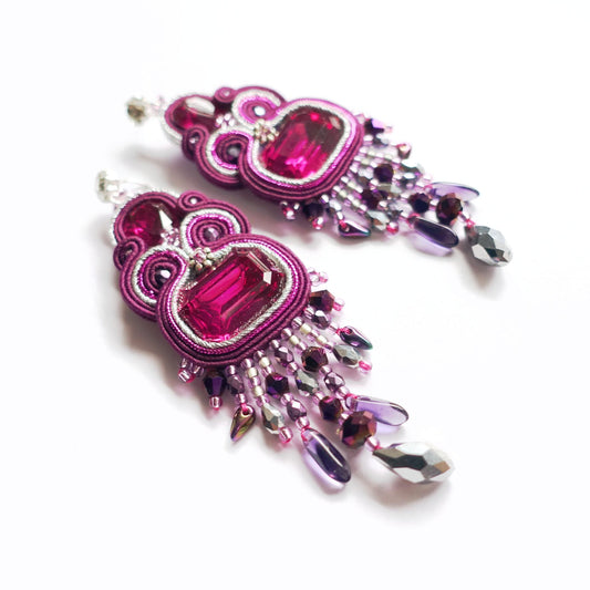 Pendientes de soutache morado con cristales 407 Arándano