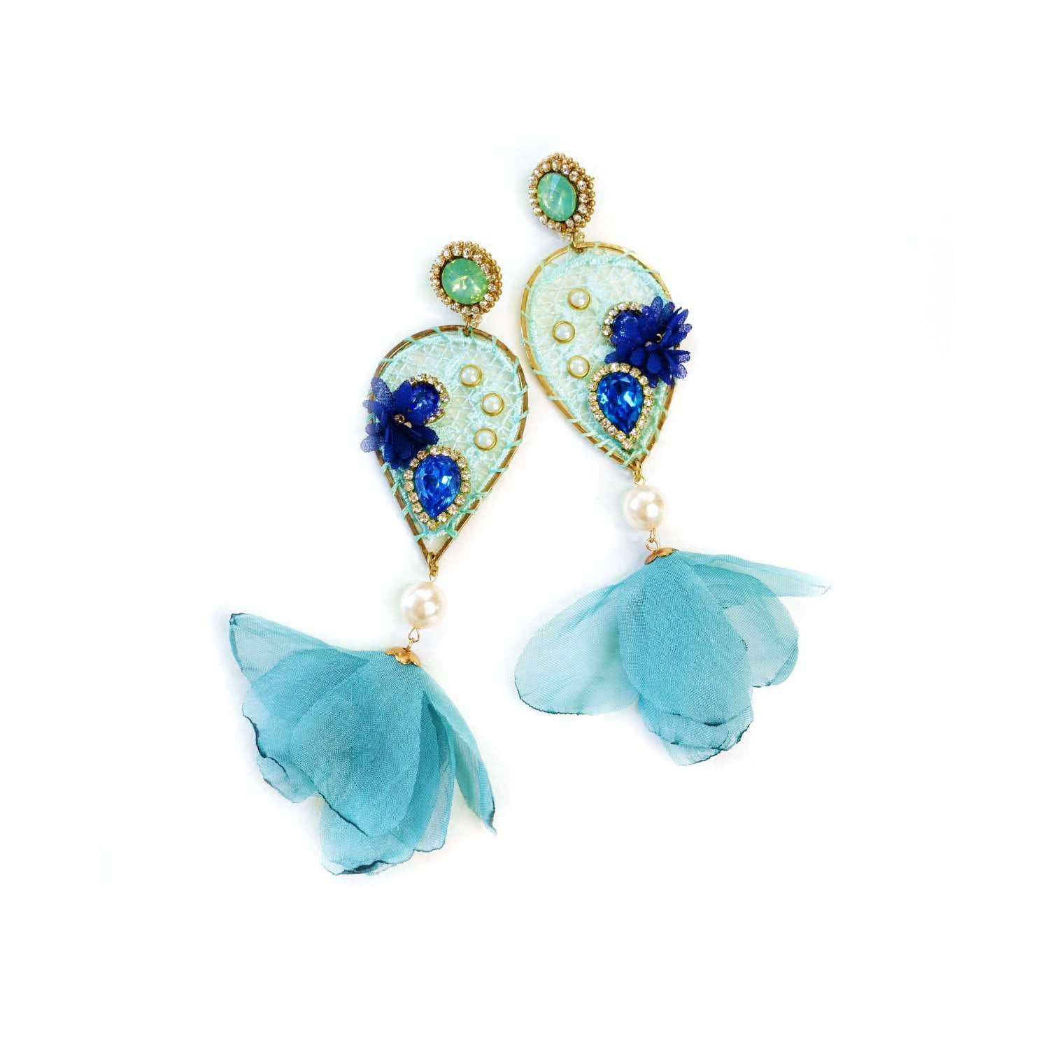 Green Dreamcatcher Earrings with Blue Crystals 501 Pistachio