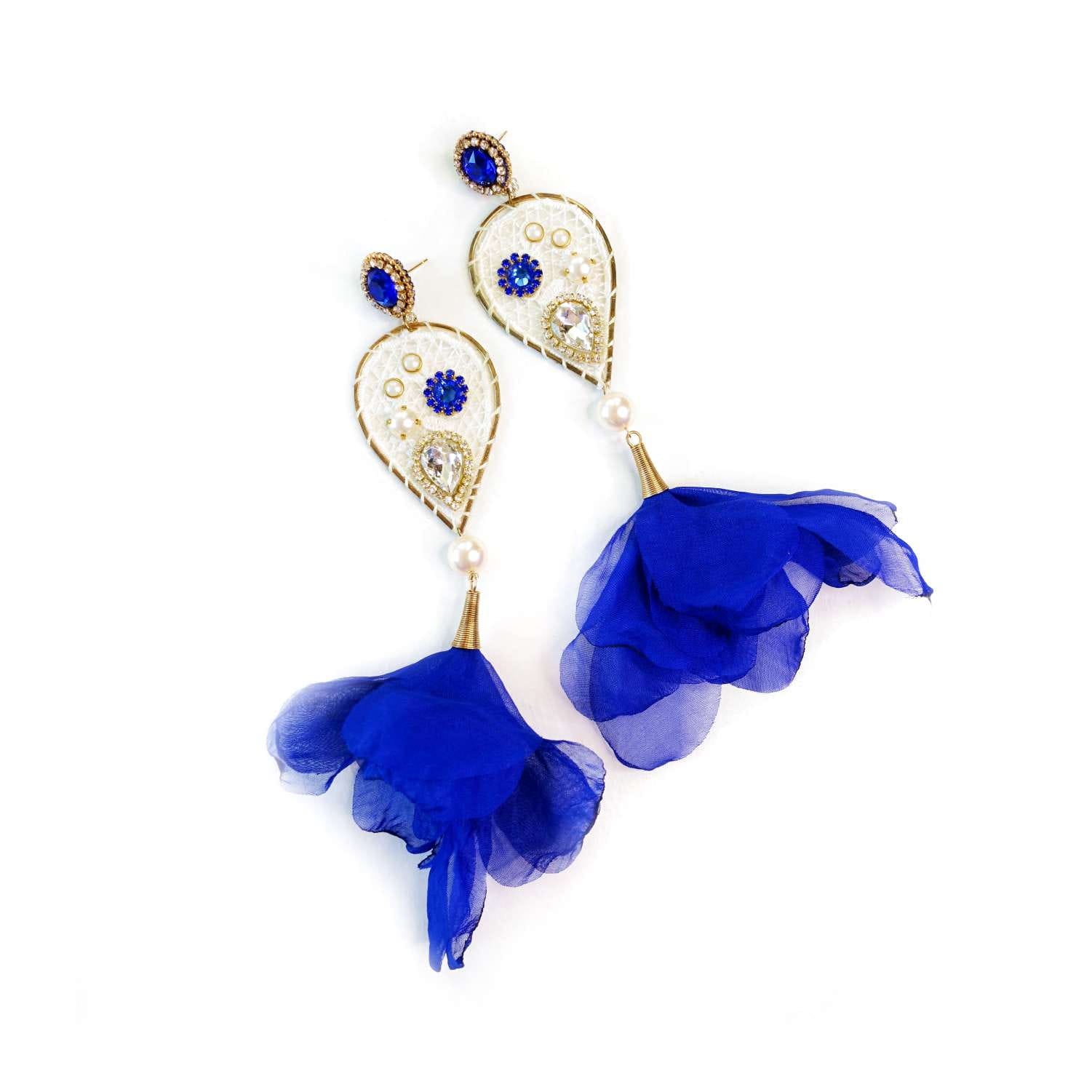 Pendientes de encaje azul marino y blanco con flores 501 Atrapasueños Jazmín