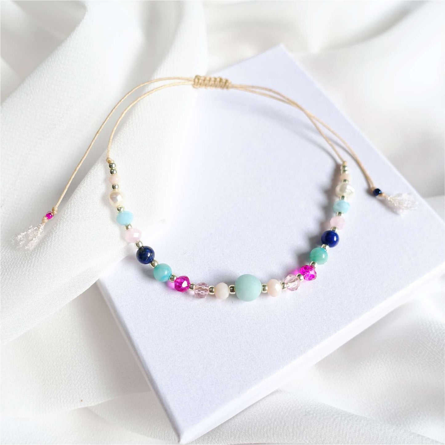 Bransoletka z kamieni naturalnych lapis lazuli amazonit perła, TD9120