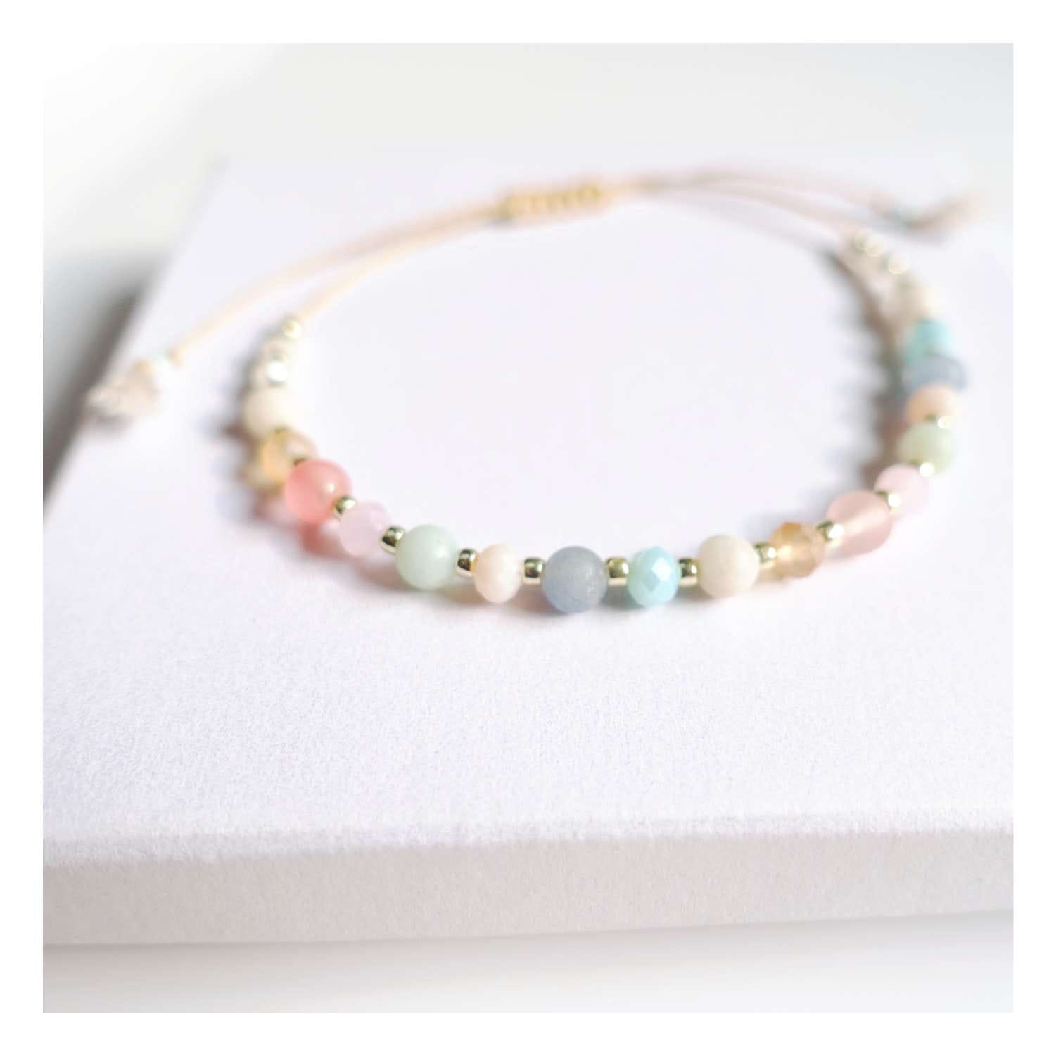 Bracelet with colorful natural stones amazonite aventurine agate, TD9140 LadyPastel
