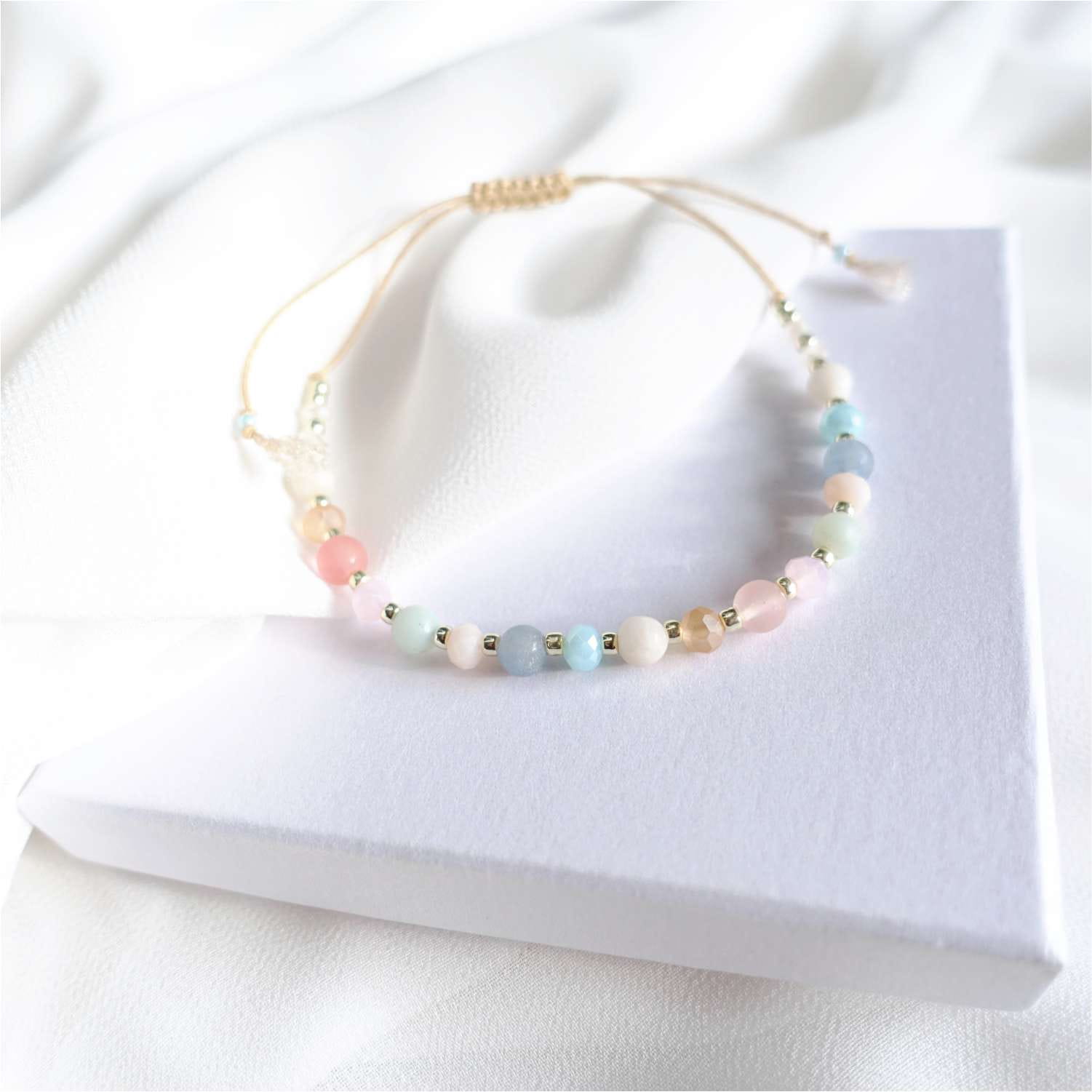 Bracelet with colorful natural stones amazonite aventurine agate, TD9140 LadyPastel