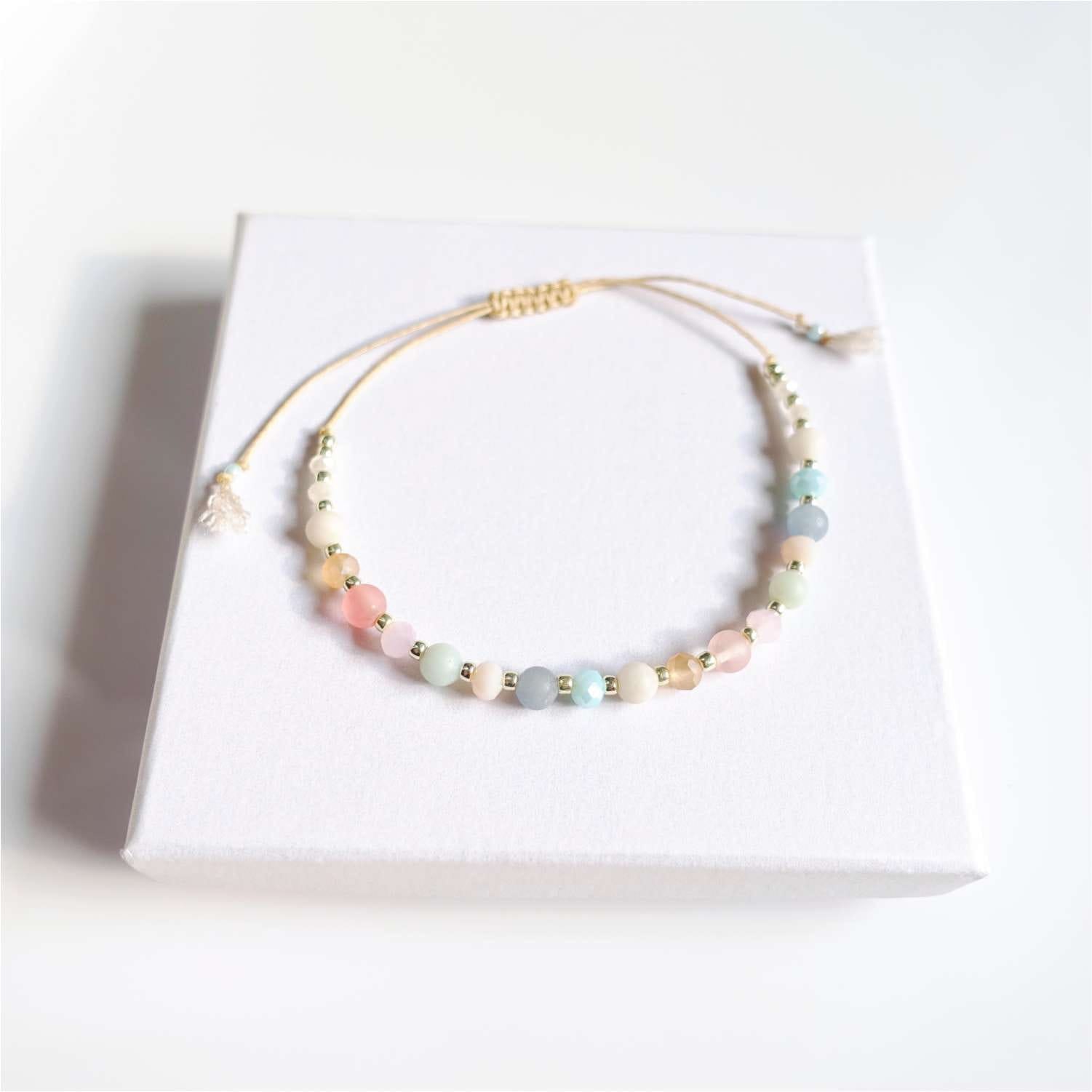 Bracelet with colorful natural stones amazonite aventurine agate, TD9140 LadyPastel
