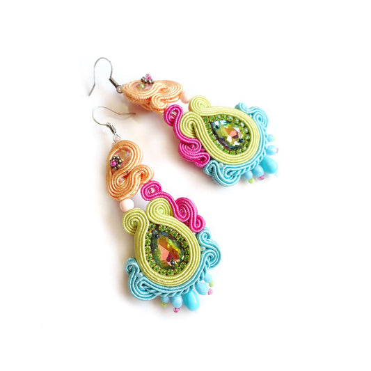 Colorful summer earrings soutache with crystals 185 Lover