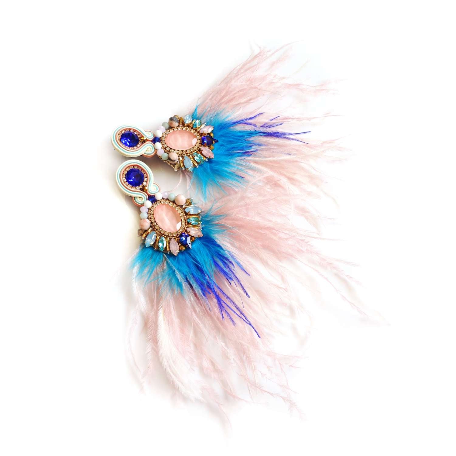 Pink feather earrings agate aventurine onyx 450 MelonBird
