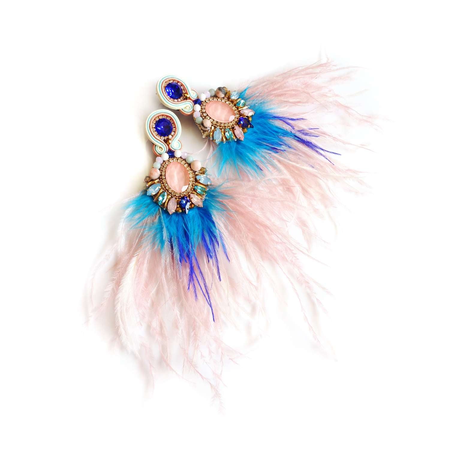 Pink feather earrings agate aventurine onyx 450 MelonBird