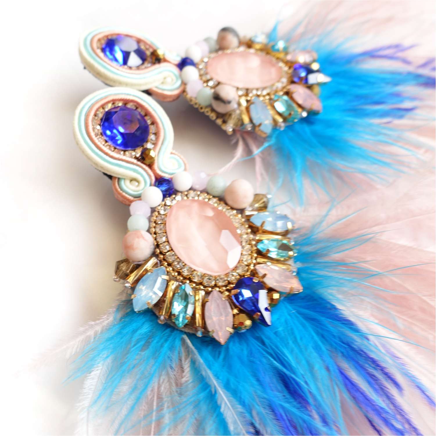 Pink feather earrings agate aventurine onyx 450 MelonBird