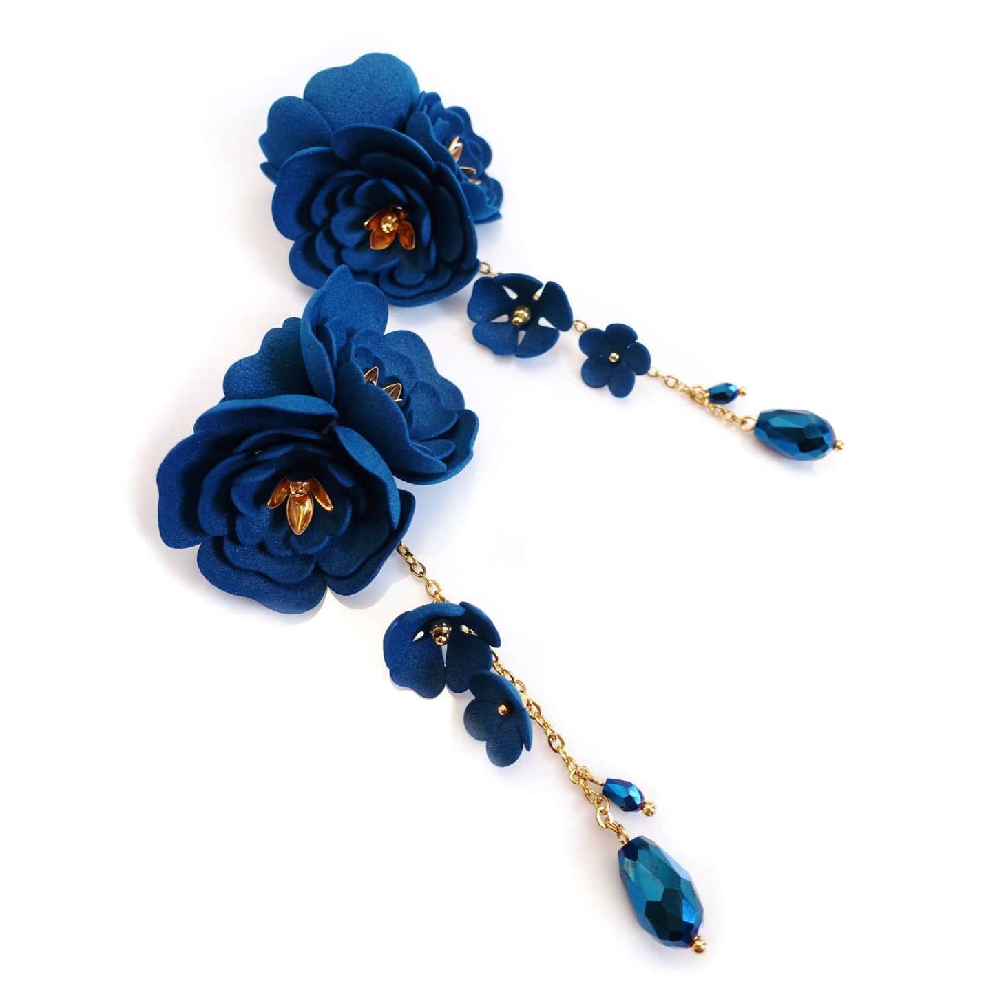 Pendientes de flores azules en cadena de oro 855 Gardenia Azul
