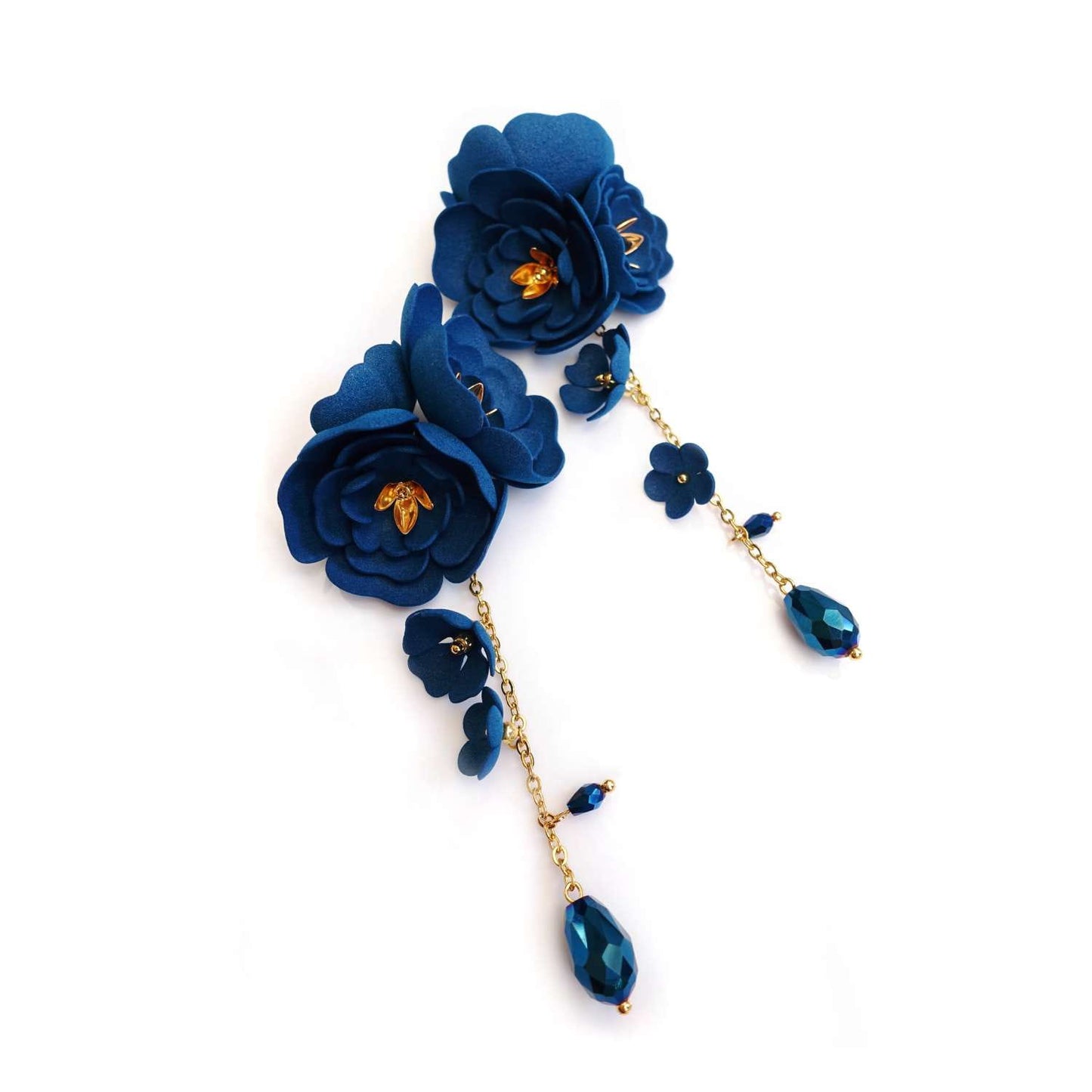 Pendientes de flores azules en cadena de oro 855 Gardenia Azul