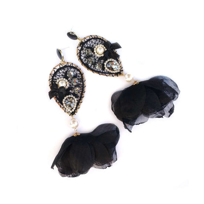 Black earrings on lace with flowers 501 Blacki II dream catchers
