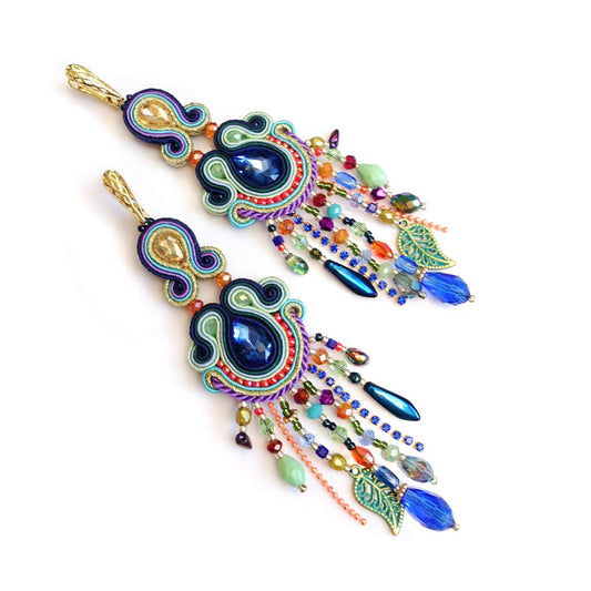 Colorful Soutache Earrings with Fringes 215 Basanti Long