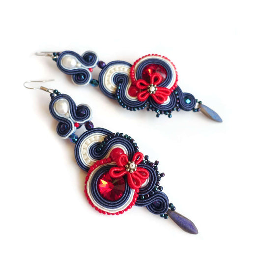 Pendientes de soutache azul con cristales 181 Marine