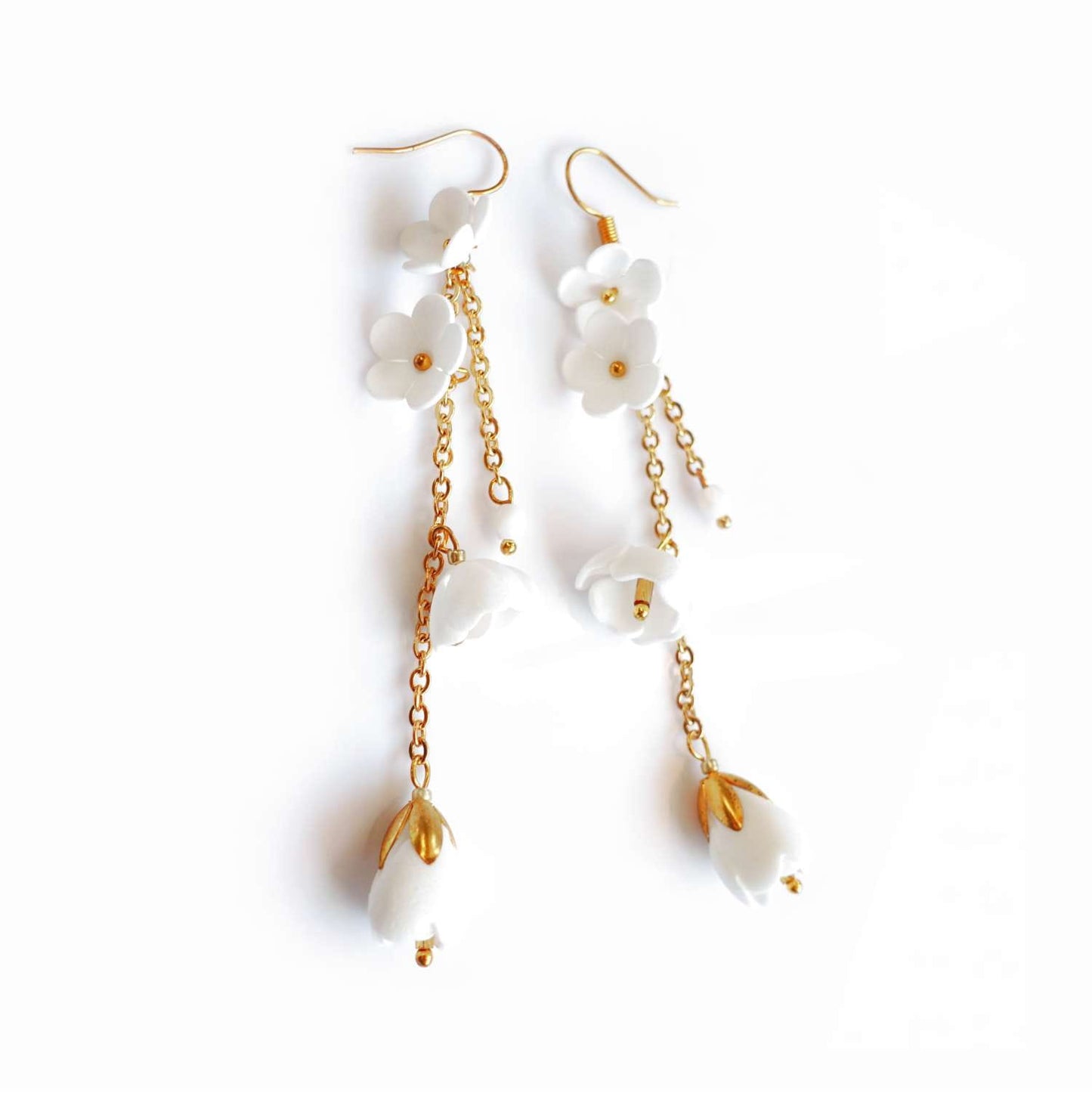 White Lilly 857 white flower hanging earrings