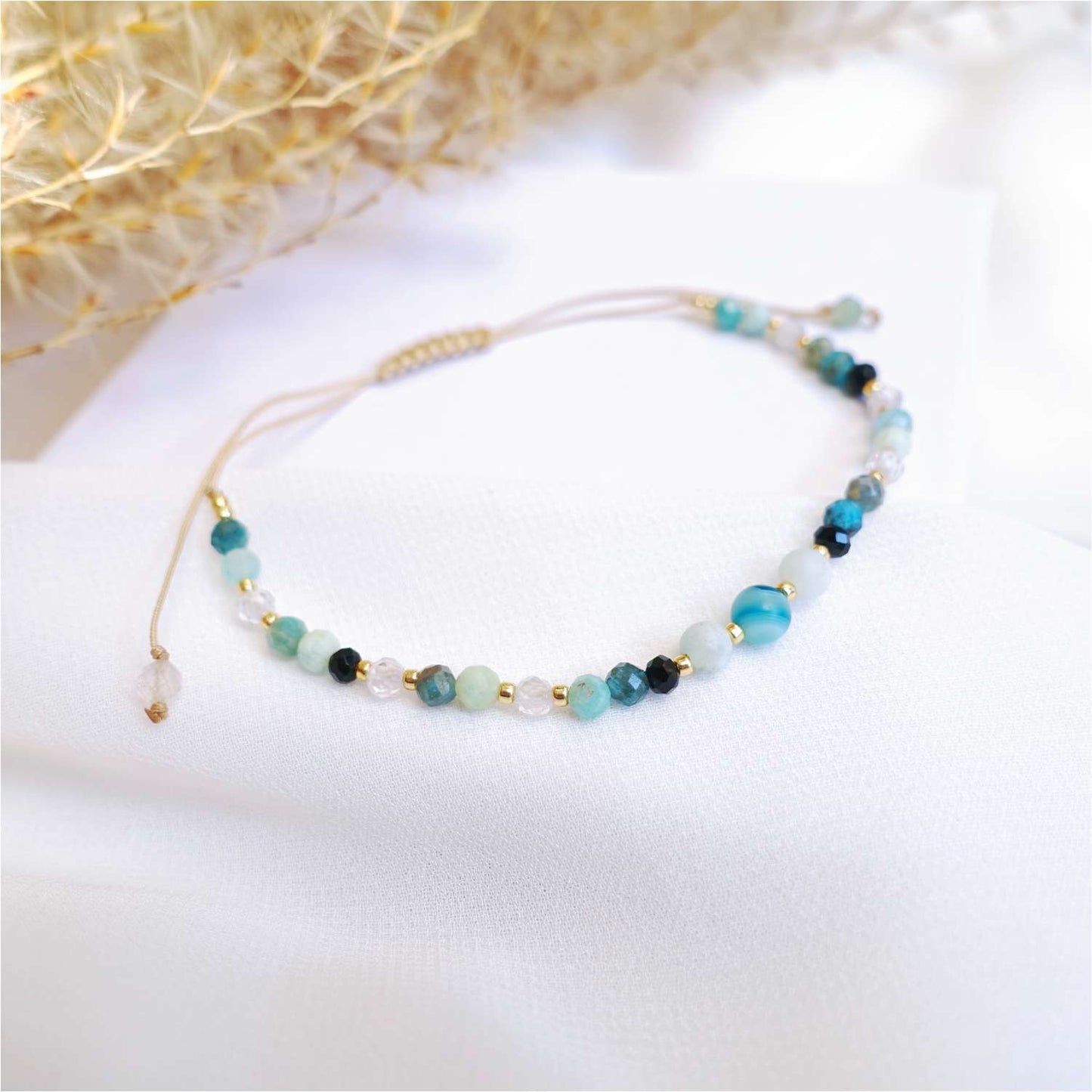 Turquoise bracelet with natural stones tourmaline agate amazonite, TD9280