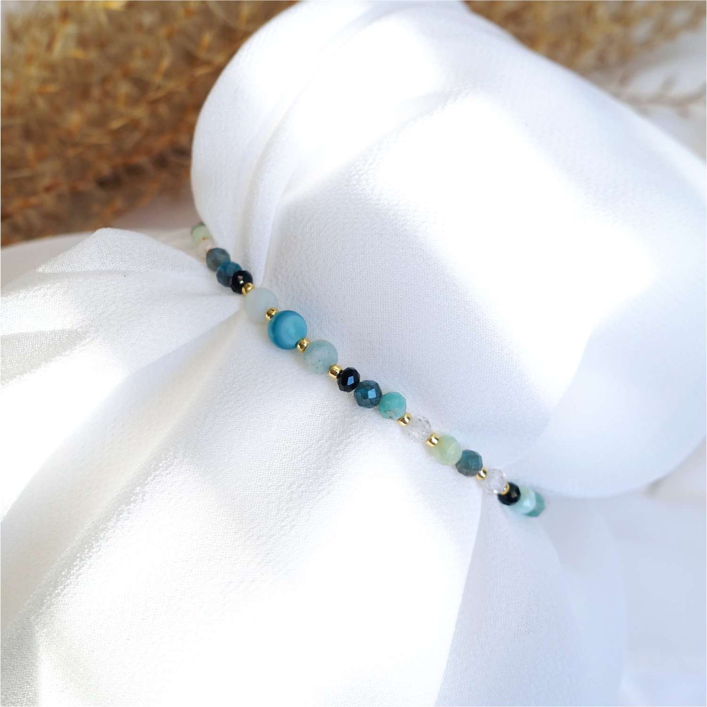 Turquoise bracelet with natural stones tourmaline agate amazonite, TD9280