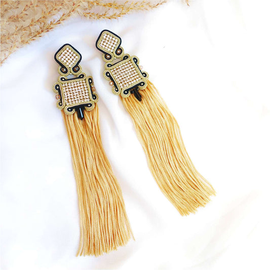 Long earrings fringe soutache with gold tassels 405 Gold II
