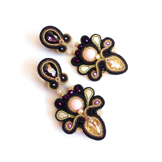 Pendientes de soutache negro pastel 309 Loeve