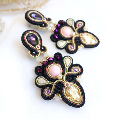 Pendientes de soutache negro pastel 309 Loeve