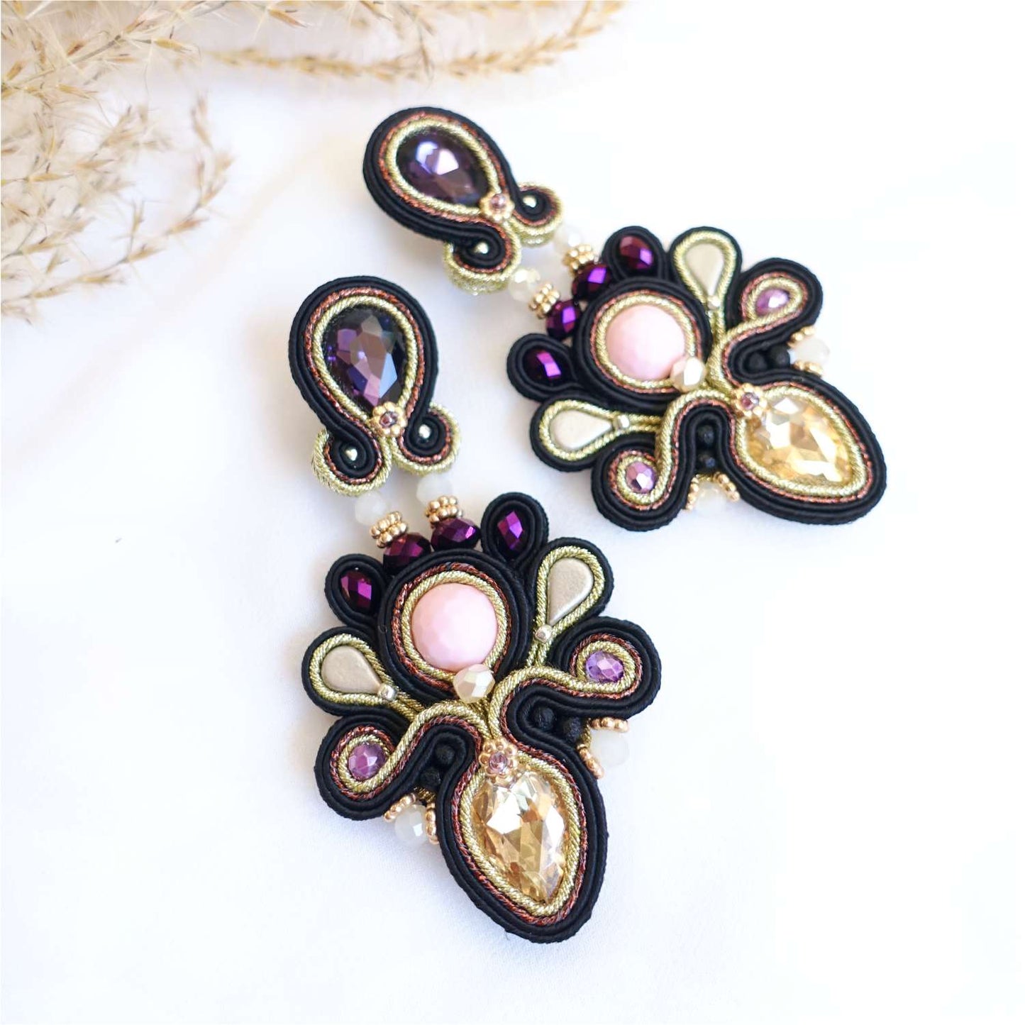 Pendientes de soutache negro pastel 309 Loeve