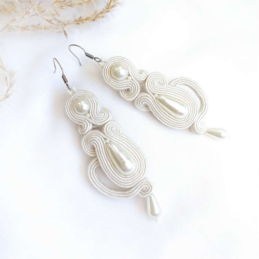 White wedding earrings soutache 21 Bridal