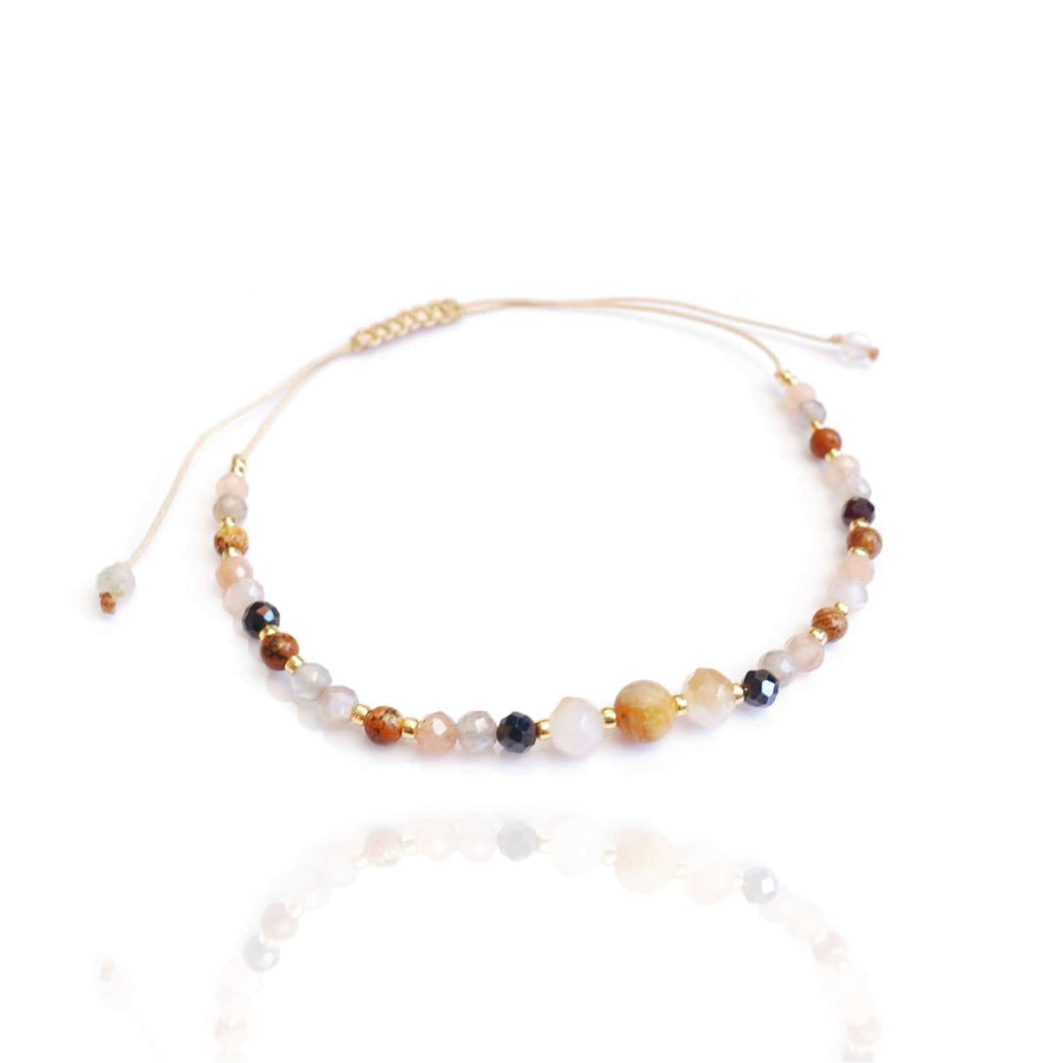 Pulsera marrón con piedras naturales jaspe jadeíta ágata piedra lunar, TD9320