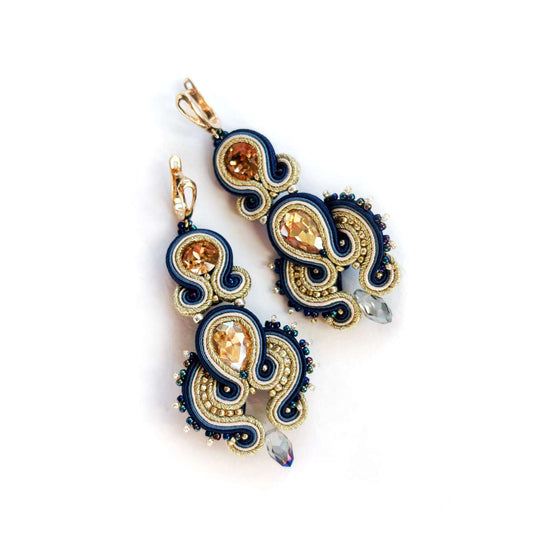 Pendientes de oro azul marino con cristales 153 BlueGold